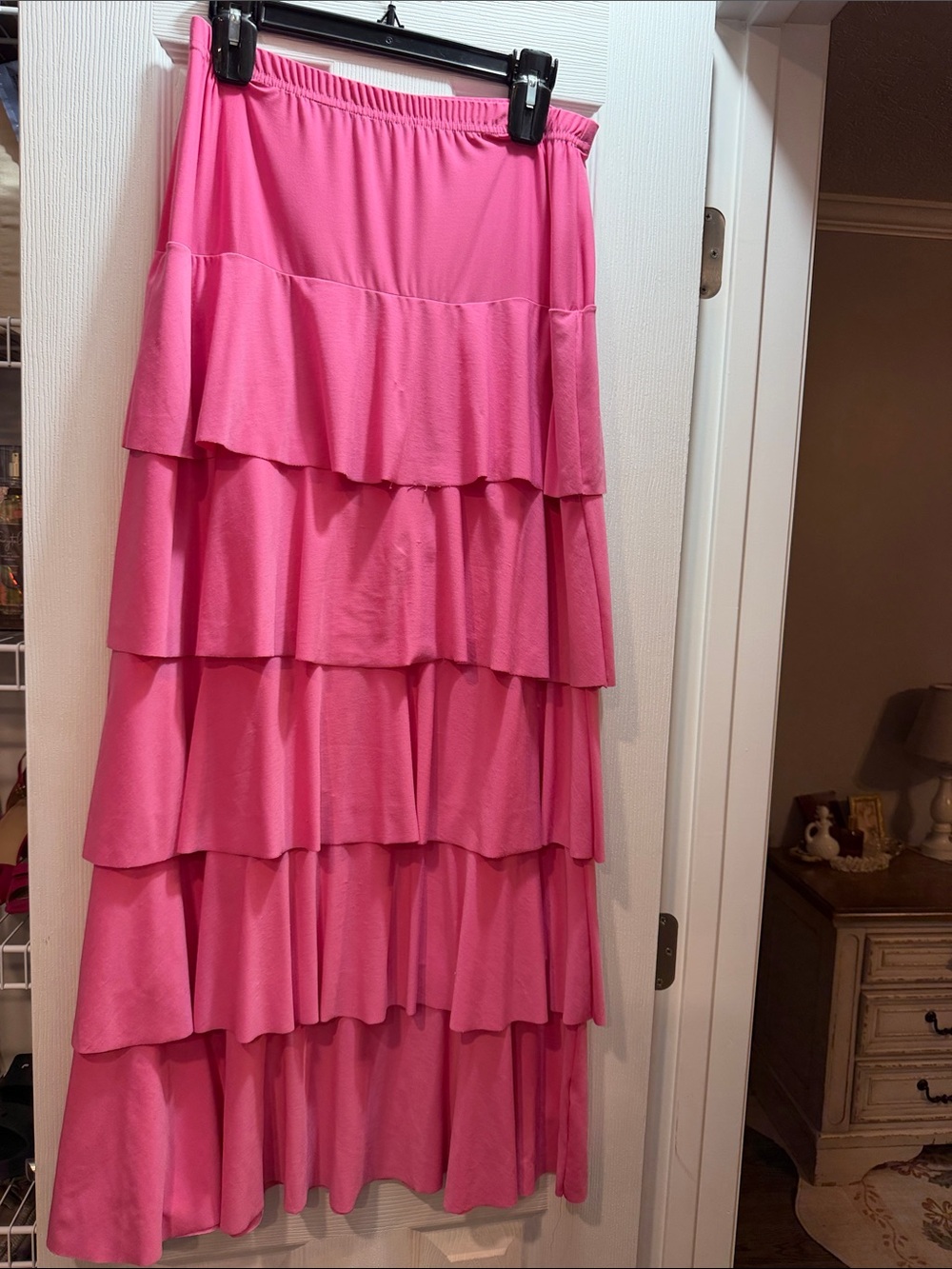 Women's Pink Tiered Maxi Skirt with Elastic Waist